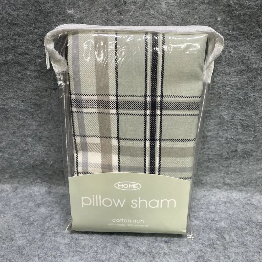 Vtg Target Home Sage Plaid Standard Pillow Shams Set of 2 Cotton Rich New Sealed